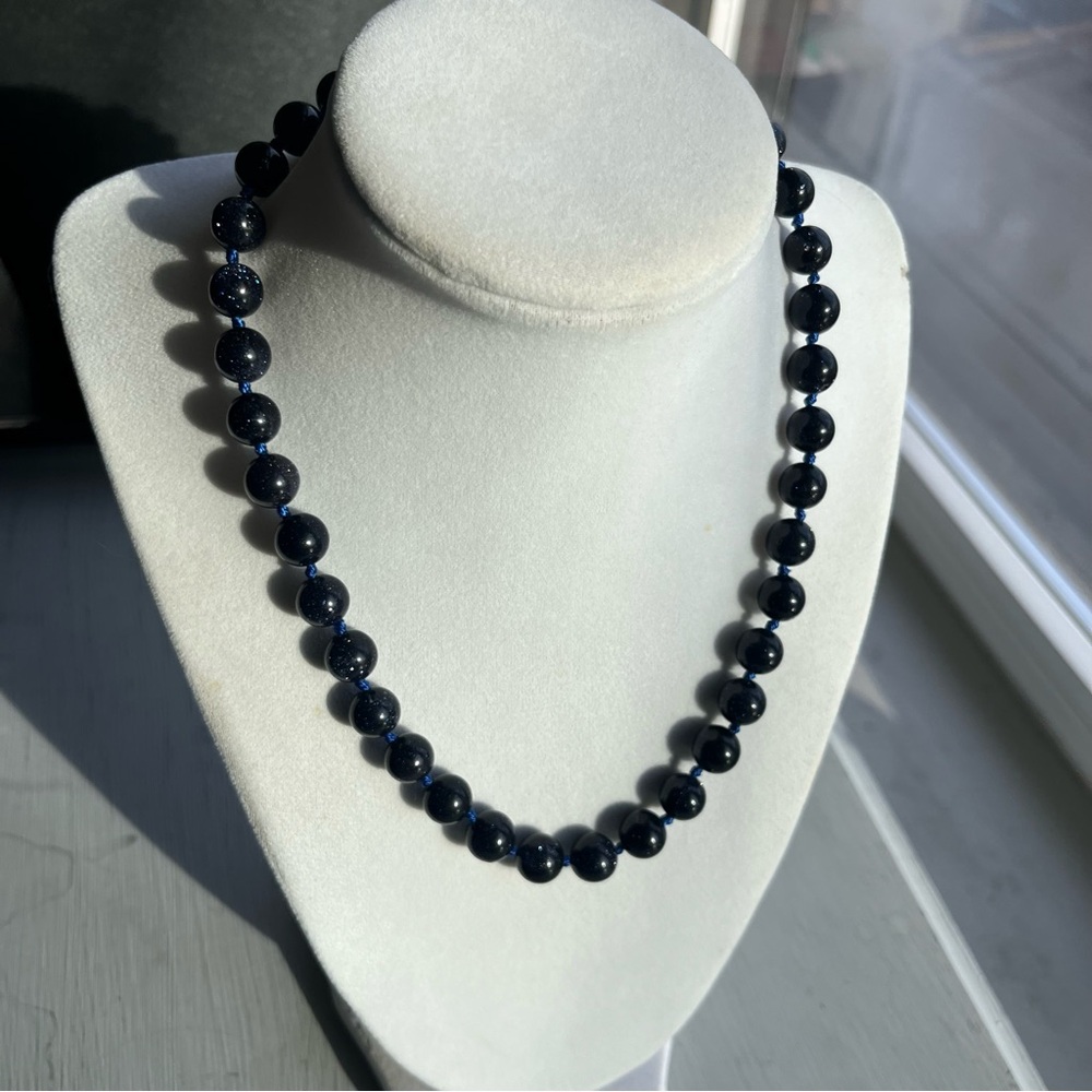 Blue Sandstone Beaded Knotted Necklace 18”-20” w/ Stainless Steel 227.50 ctw